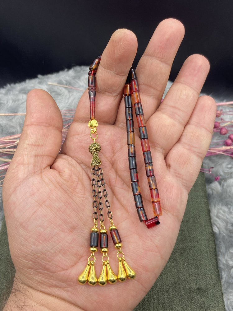 5x8 mm BİLEK BOY KESME ATEŞ KEHRİBAR KAPLAMA PÜSKÜLLÜ