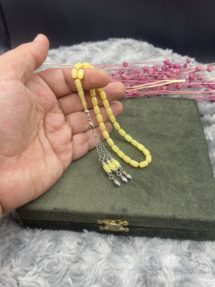 5x8 mm BİLEK BOY LİMON SARISI SIKMA KEHRİBAR KAPLAMA PÜSKÜLLÜ 