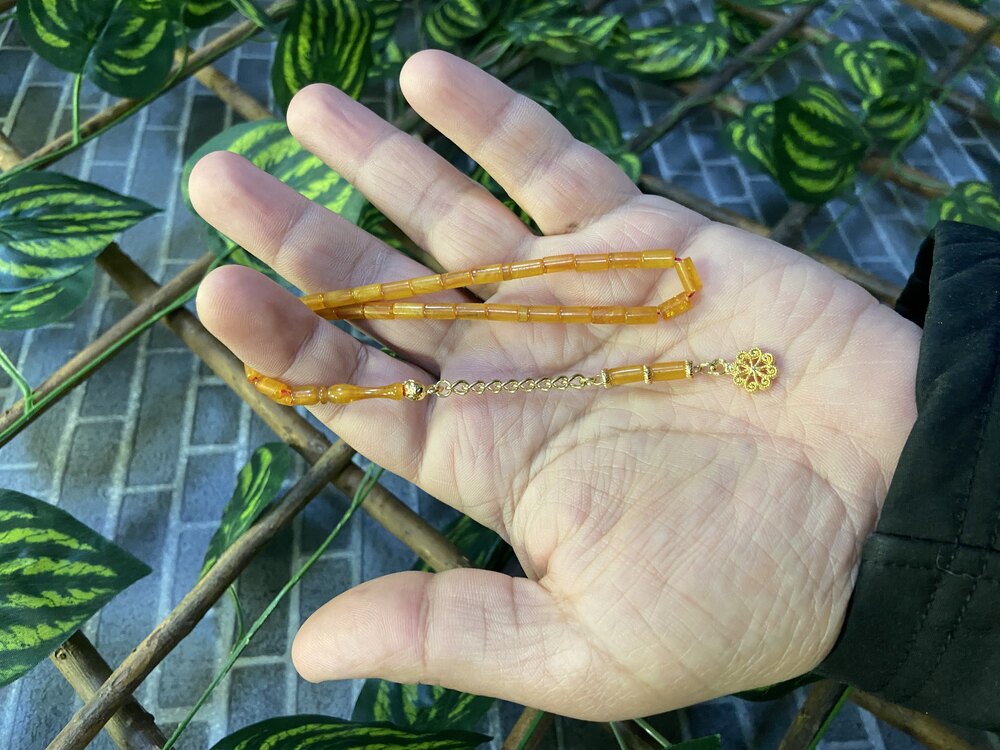 Bilek Boy Kaplama Püsküllü Sıkma Kehribar Tesbih