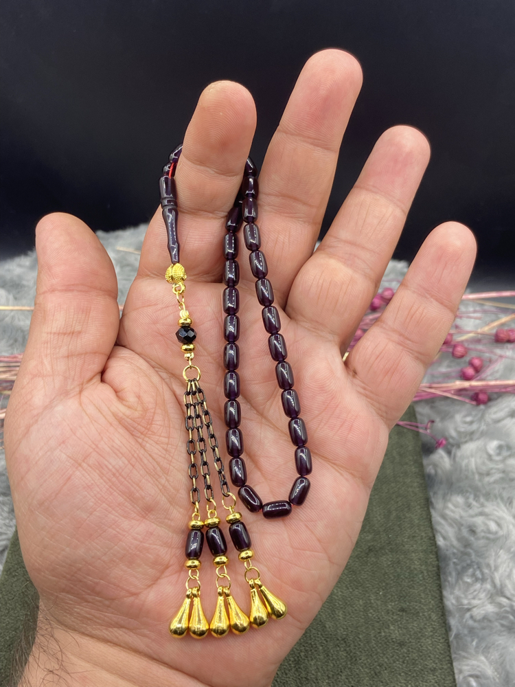 5x8 mm PATLICAN MORU RENK ATEŞ KEHRİBAR ÖZEL TASARIM PÜSKÜLLÜ