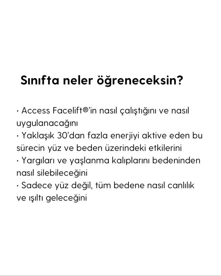 Access Energetic Facelift® Class Uluslararası Sertifikalı Uygulayıcı Eğitimi