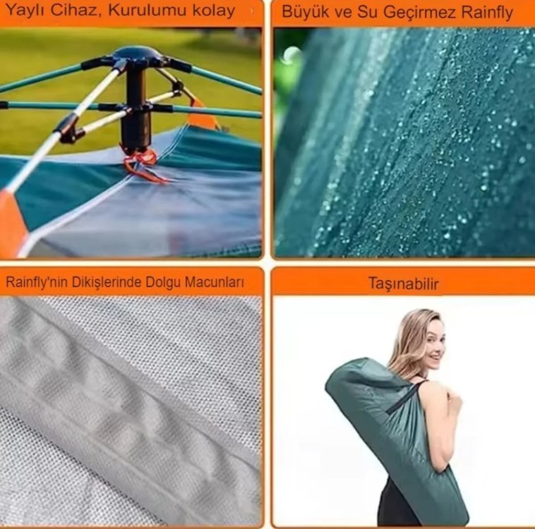8 Kisilik Otomatik Kamp Çadır 240x240x156cm Dayanıklı Piknik Cadır Cantalı Su Geçirmez