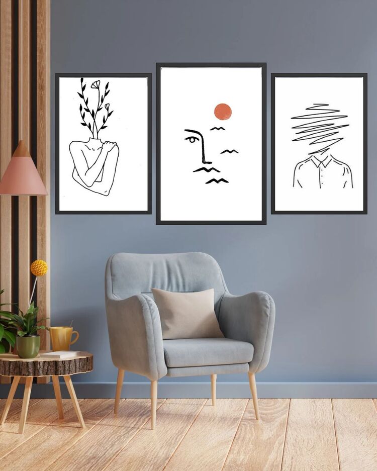 One Line 3'lü Dekoratif Tablo 35x50