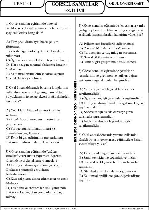 GÖRSEL SANATLAR EĞİTİMİ SORU BANKASI - 1. SEVİYE UZMANLAŞTIRAN SERİSİ (2027)