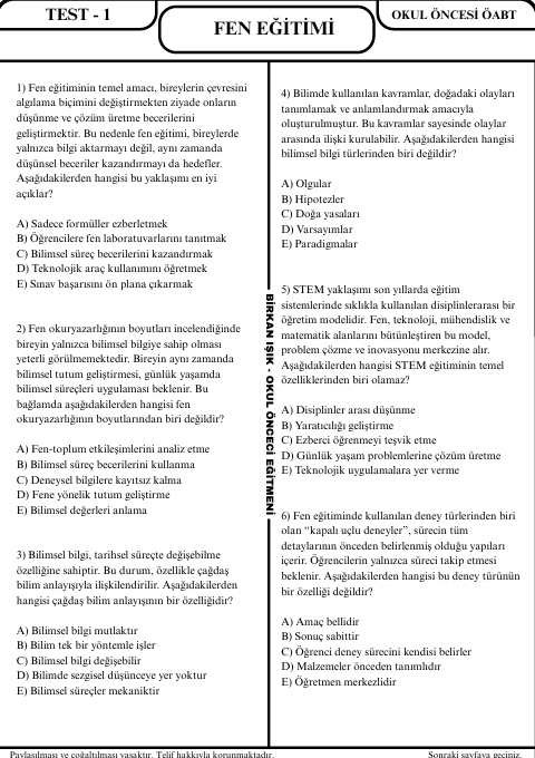 FEN EĞİTİMİ SORU BANKASI - 1. SEVİYE UZMANLAŞTIRAN SERİSİ (2027)
