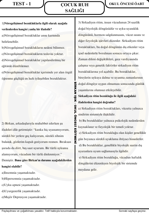 ÇOCUK RUH SAĞLIĞI SORU BANKASI - 1. SEVİYE UZMANLAŞTIRAN SERİSİ (2027)
