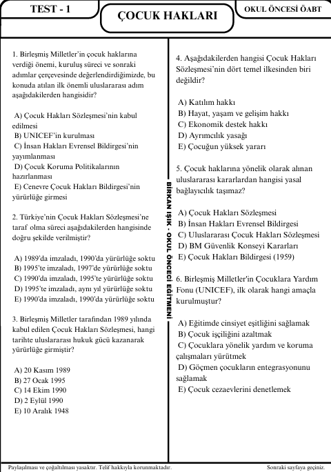 ÇOCUK HAKLARI SORU BANKASI - 1. SEVİYE UZMANLAŞTIRAN SERİSİ (2027)