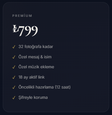 Kişiye Özel Dijital Anı Sayfası Hizmeti Premium