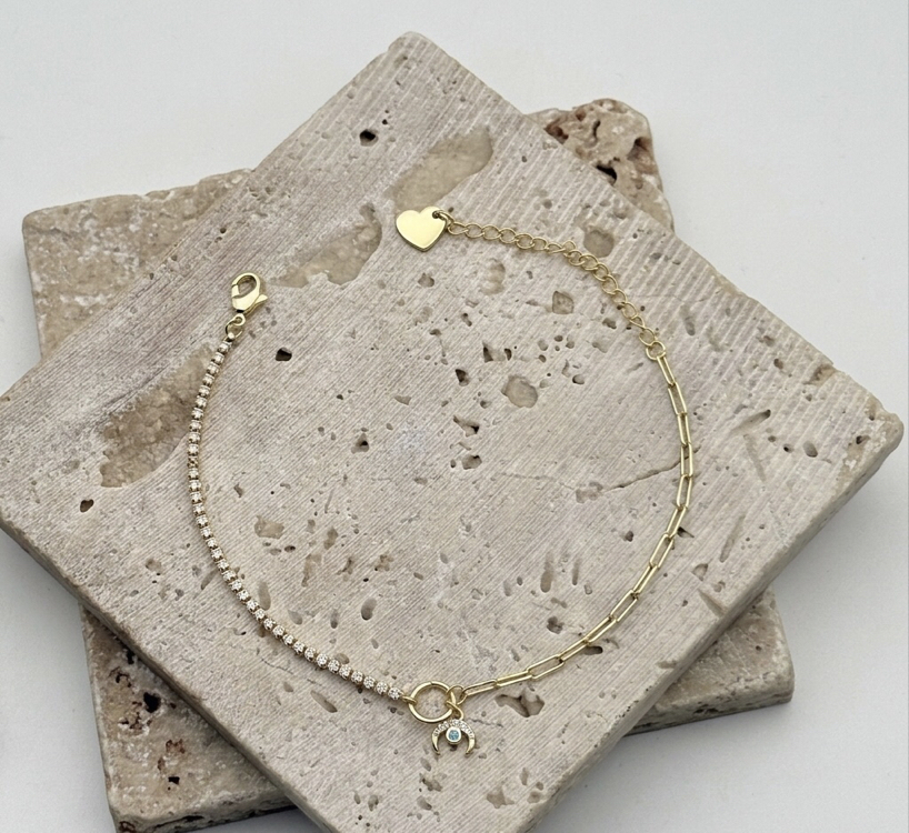 14K Altın Kaplama Detaylı Taşlı Bileklik