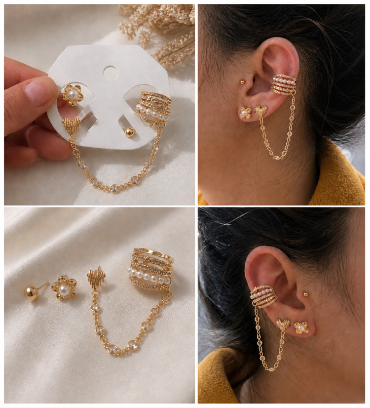 Kıkırdak Küpe Detaylı Çoklu Set Küpe
