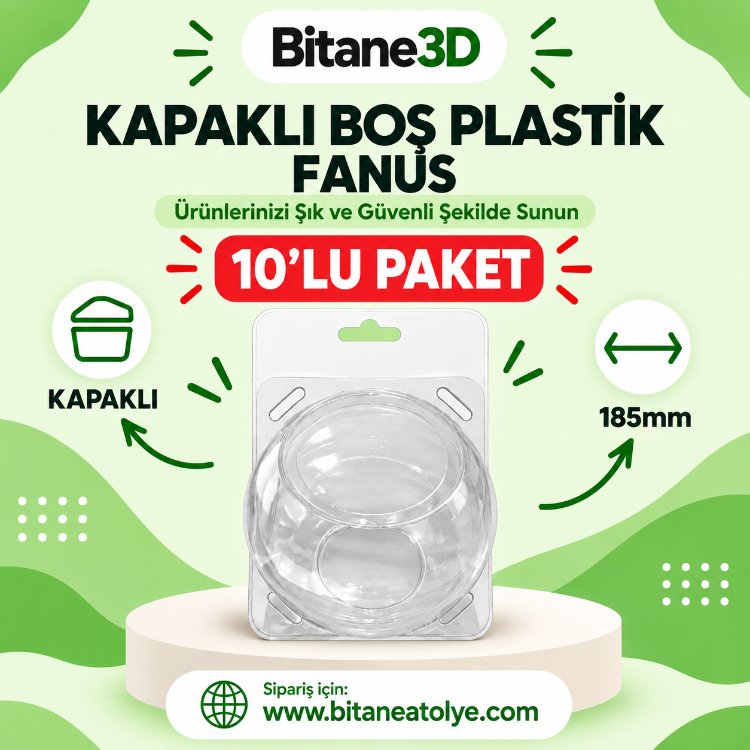 Kapaklı Boş Plastik Fanus – 3D Ürün, Oyuncak ve Hediyelik Ürün Kutusu