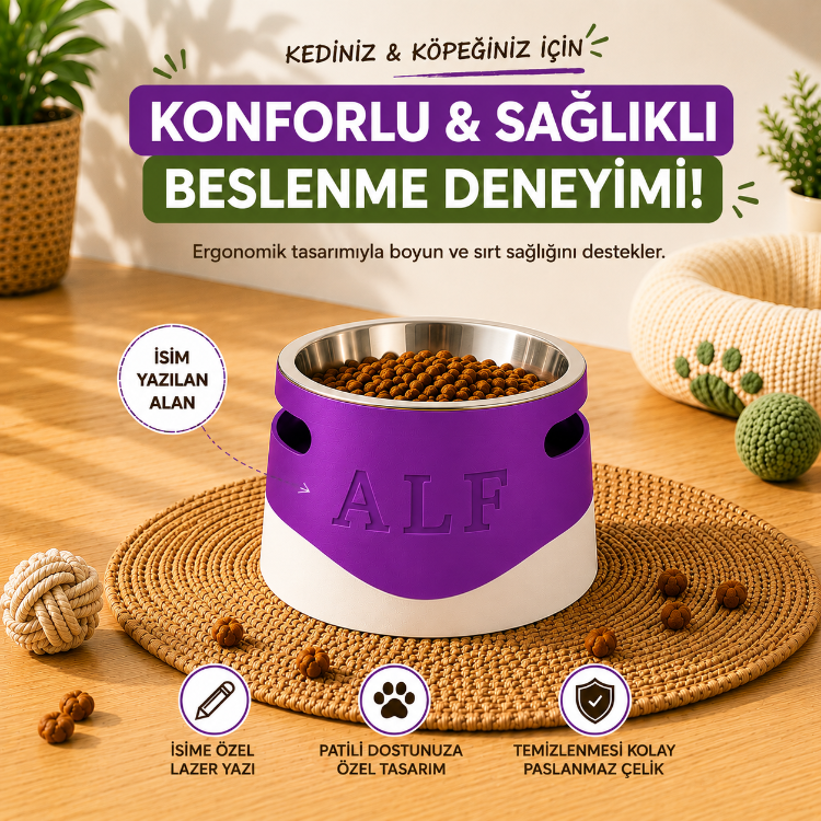 Evcil Hayvan İsme Özel Ergonomik Mama/Su Kabı
