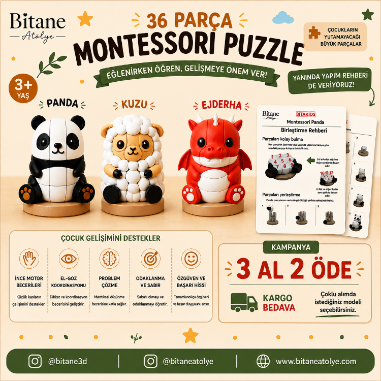 Bitakids Montessori Puzzle (Panda / Kuzu / Ejderha)