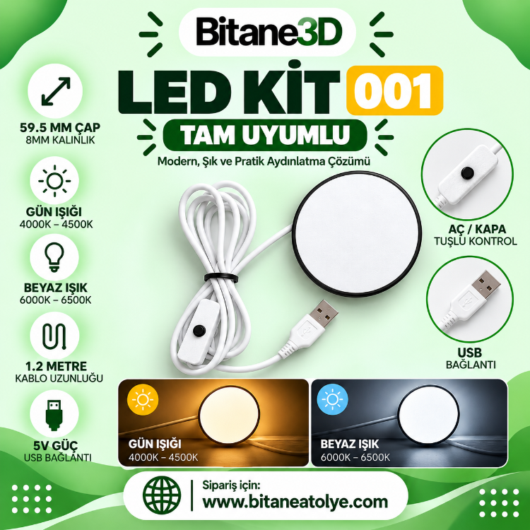 Bambu Lab LED Lamp Kit 001 Uyumlu 5V Led Lamba