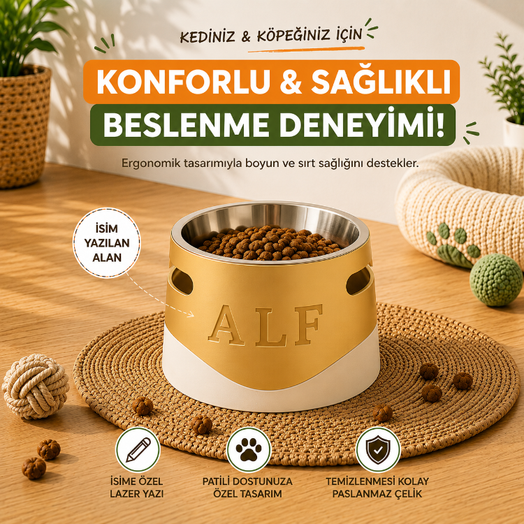Evcil Hayvan İsme Özel Ergonomik Mama/Su Kabı