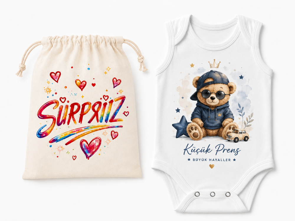 Küçük Prens Baskılı Kolsuz Bebek Zıbını & Sürpriz Çanta Seti