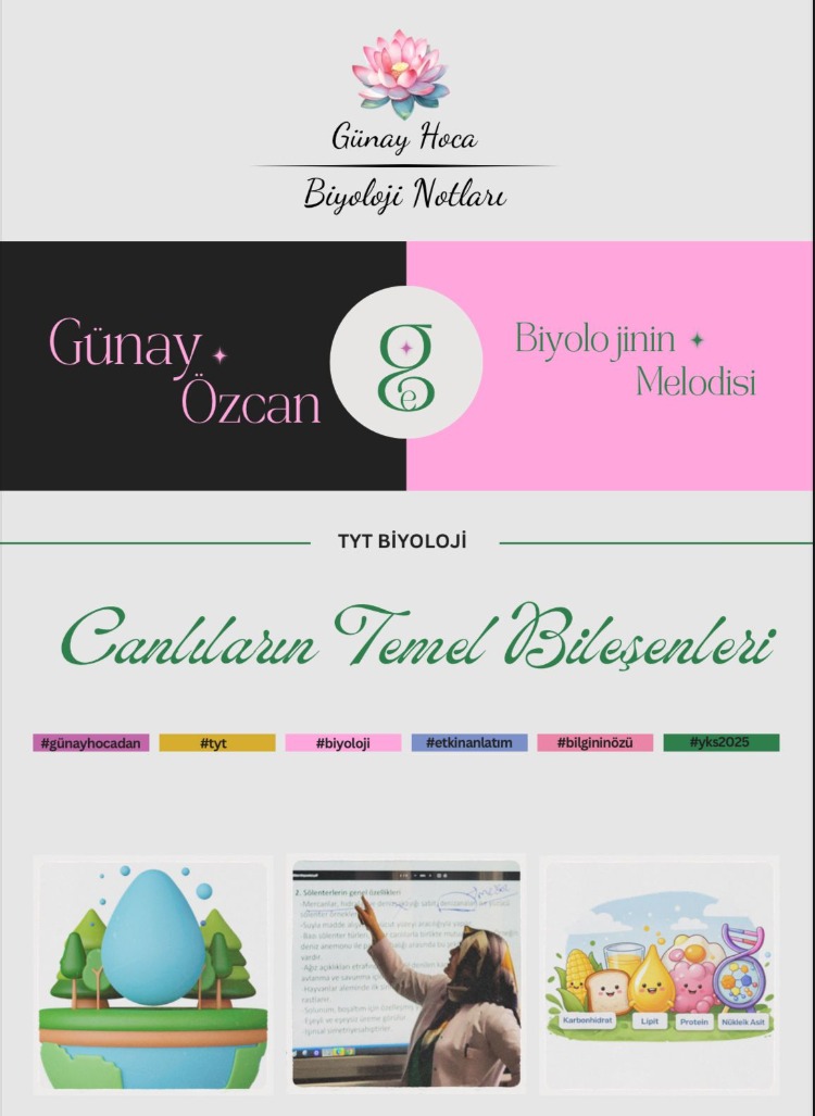 GÜNAY HOCA DERS NOTLARI / CANLILARIN TEMEL BİLEŞENLERİ (PDF)