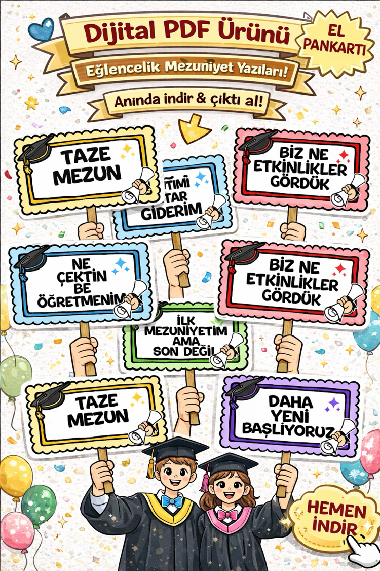 ANASINIFI MEZUNİYET EL PANKARTI - DİJİTAL ÜRÜN