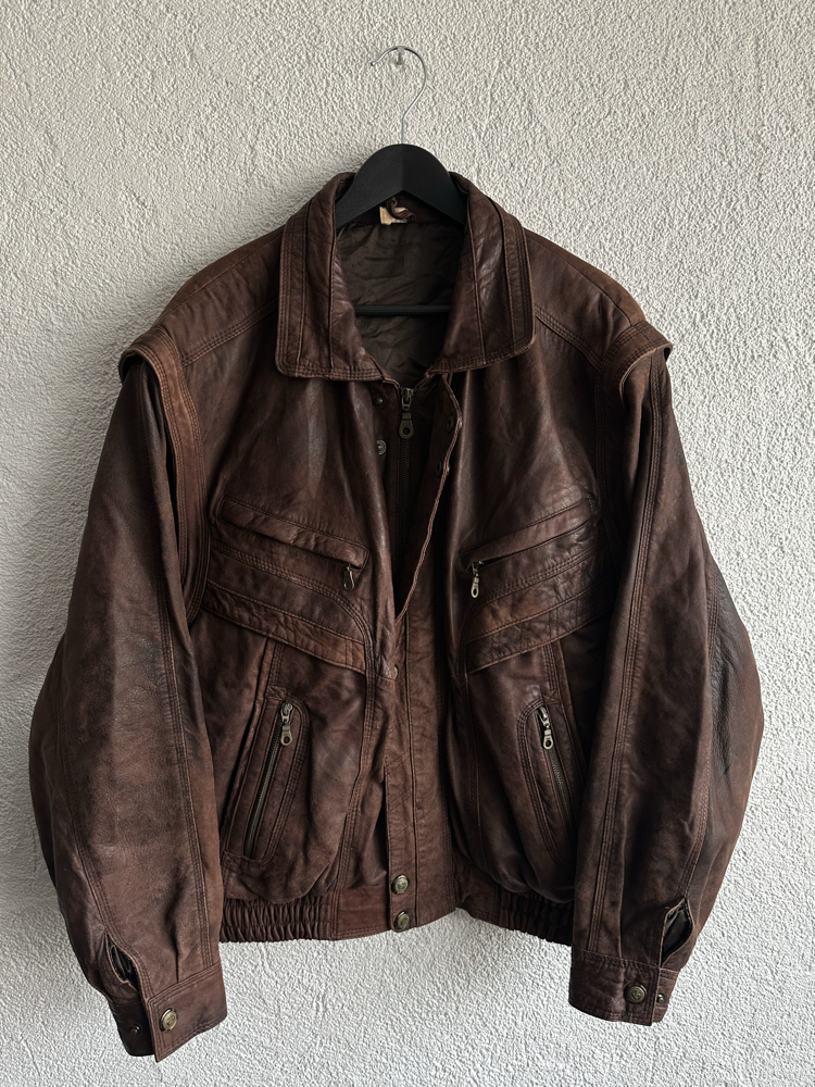 Vintage Bomber Deri Ceket/Yelek