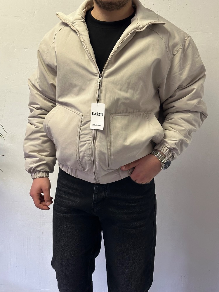 Bej Premium Fermuarlı Mevsimlik Bomber Mont