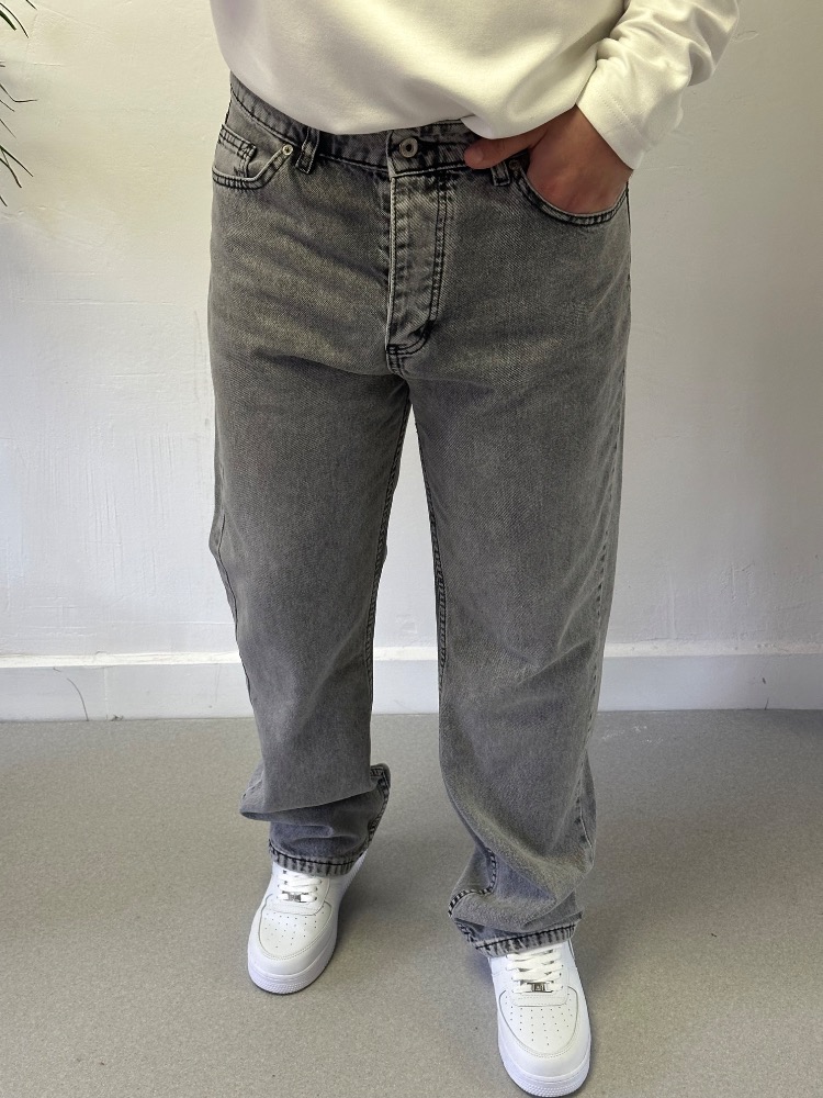 Gri Yıkamalı Baggy Jean