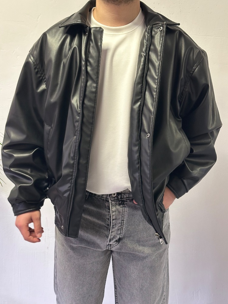 Oversize Deri Bomber Ceket