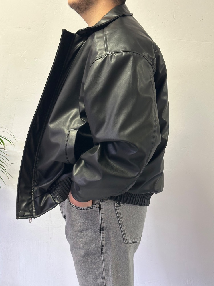 Oversize Deri Bomber Ceket