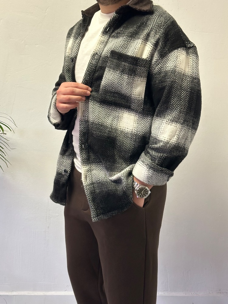Oversize Kadife Yaka Oduncu Gömlek Ceket