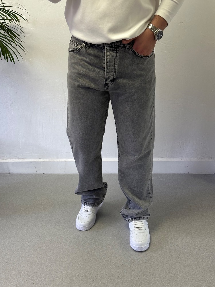 Gri Yıkamalı Baggy Jean