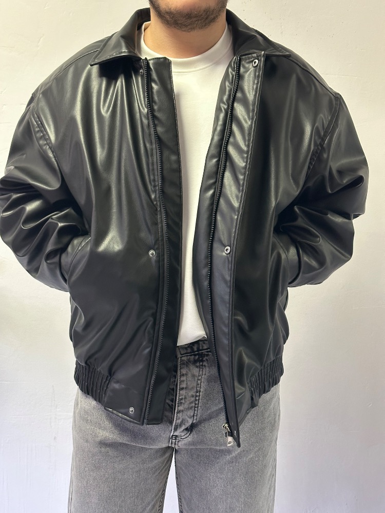 Oversize Deri Bomber Ceket