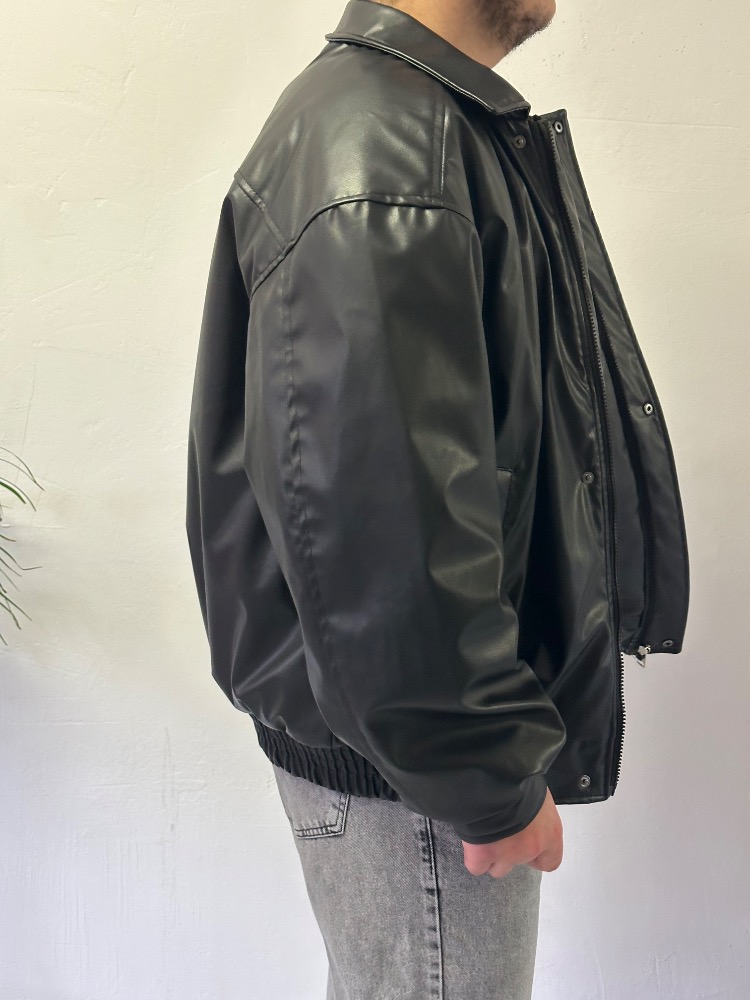 Oversize Deri Bomber Ceket