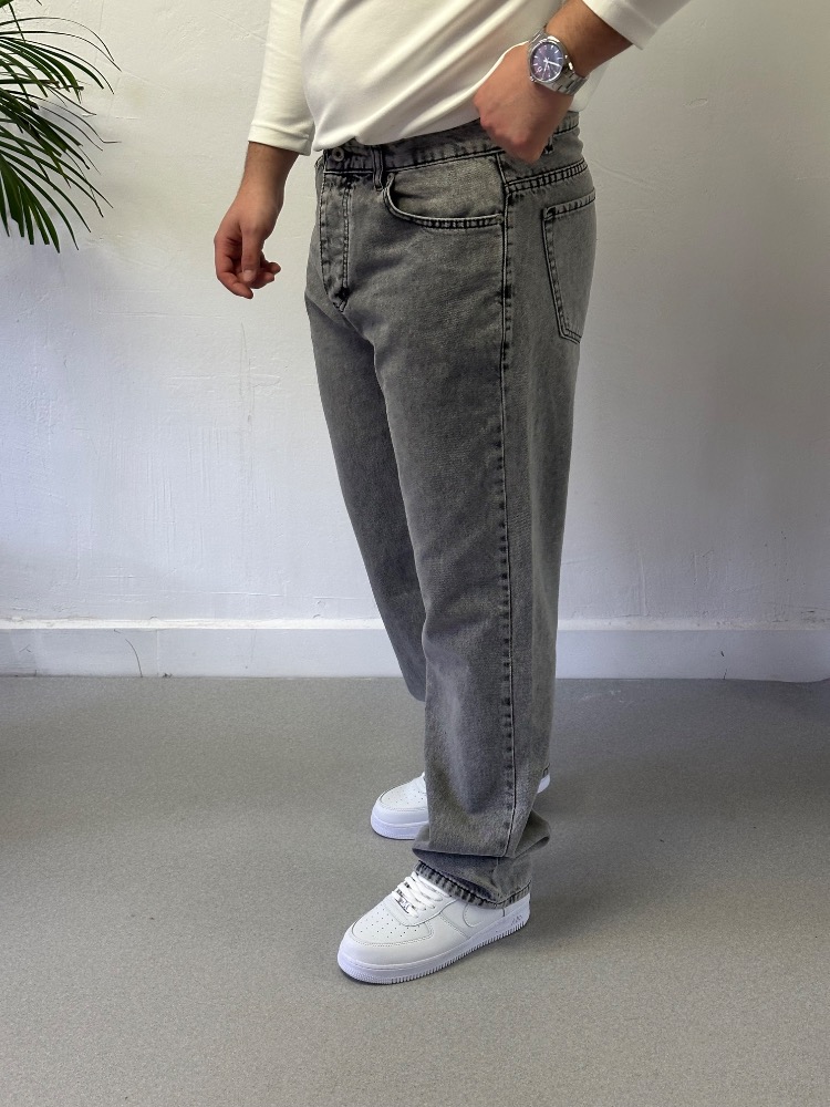 Gri Yıkamalı Baggy Jean