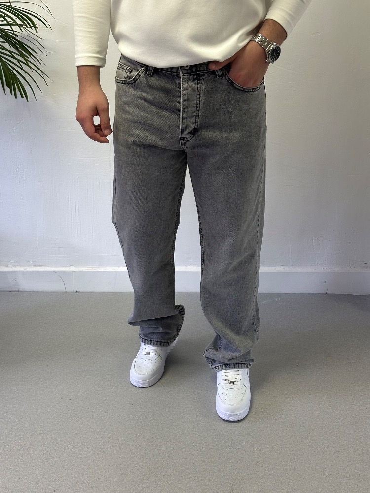 Gri Yıkamalı Baggy Jean
