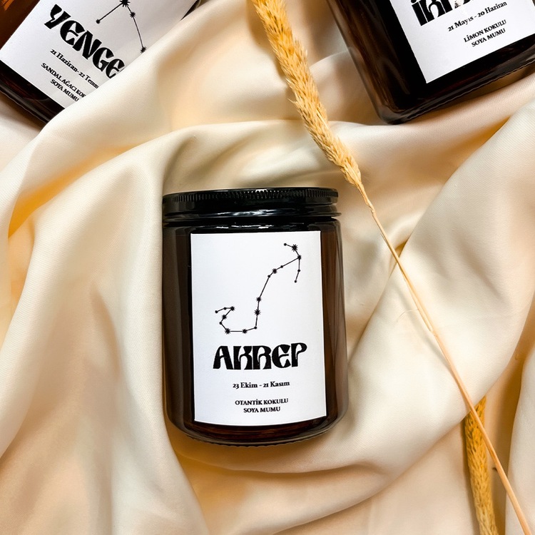 Akrep Burcu Otantik Kokulu %100 Soya Mumu Amber Kavanoz Mum