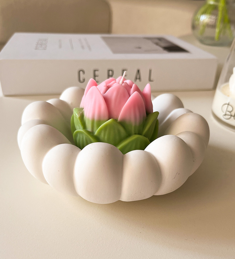 Lotus Çiçek Mum & Tabak Seti