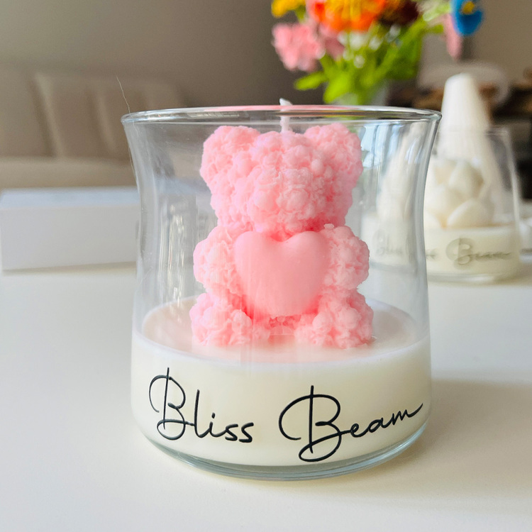 Romantik Kalpli Ayıcık Mum %100 Doğal Soya Wax Hediye ve Dekoratif
