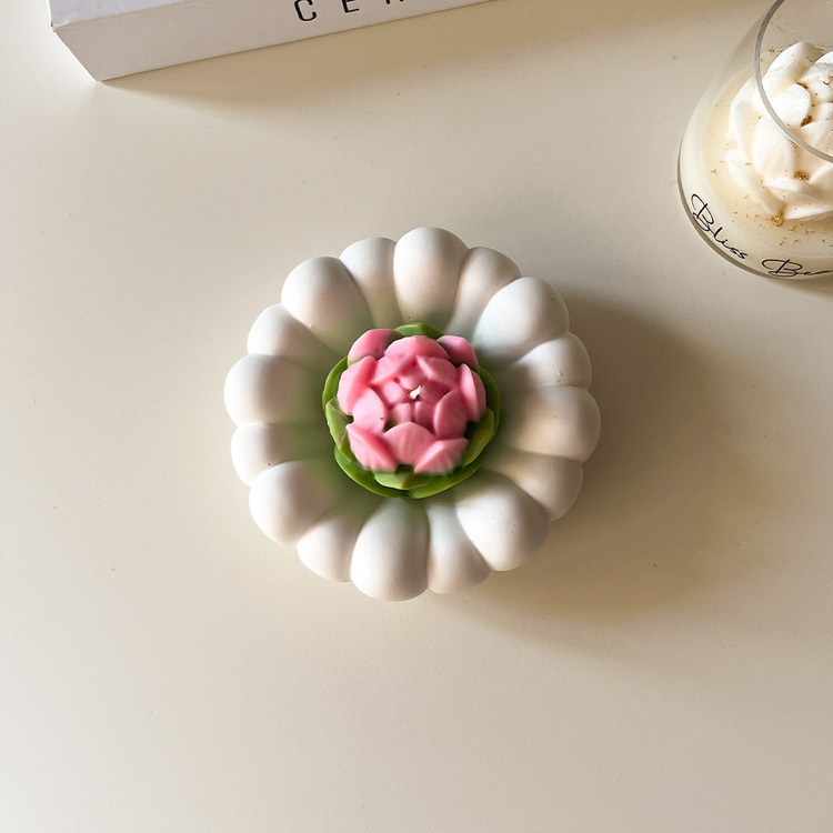 Lotus Çiçek Mum & Tabak Seti
