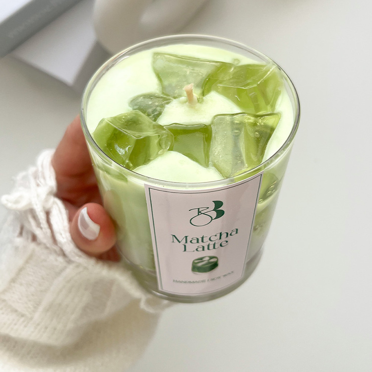 Kahve Kokulu %100 Doğal El Yapımı Matcha Çayı Dekorasyon Soya Mumu