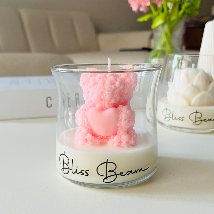 Romantik Kalpli Ayıcık Mum %100 Doğal Soya Wax Hediye ve Dekoratif