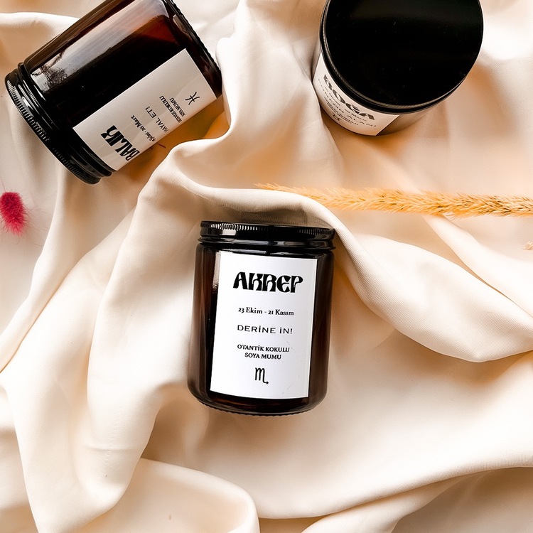 Akrep Burcu Otantik Kokulu %100 Soya Mumu Amber Kavanoz Mum