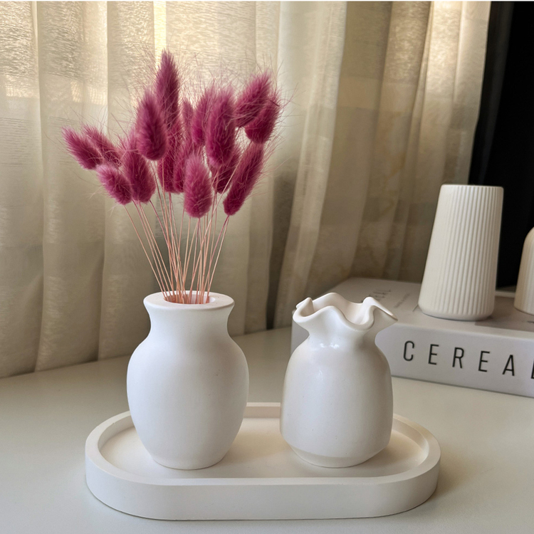 Dekoratif Minimal 2'li Vazo ve Tabak Seti Ev Dekorasyonu