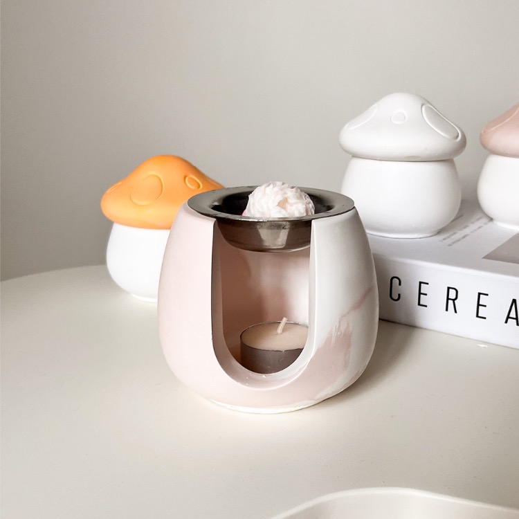 Pembe Oval Aromaterapi Buhurdanlığı – Eritmelik & Tealight Mum Seti Dahil