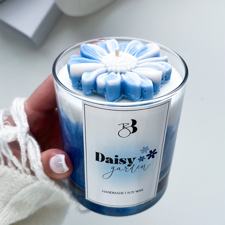 Papatya Kokulu %100 Doğal El Yapımı Mavi Dekorasyon Soya Mumu
