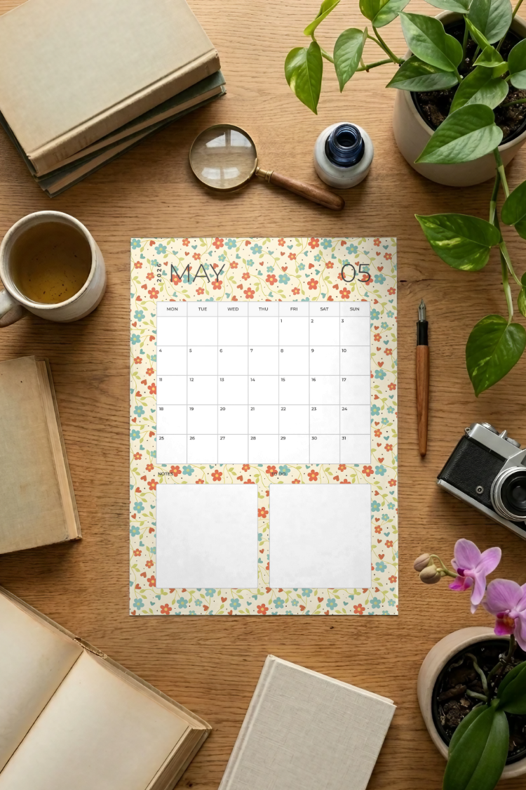 2026 Floral Monthly Planner - Printable PDF & PNG (A4)