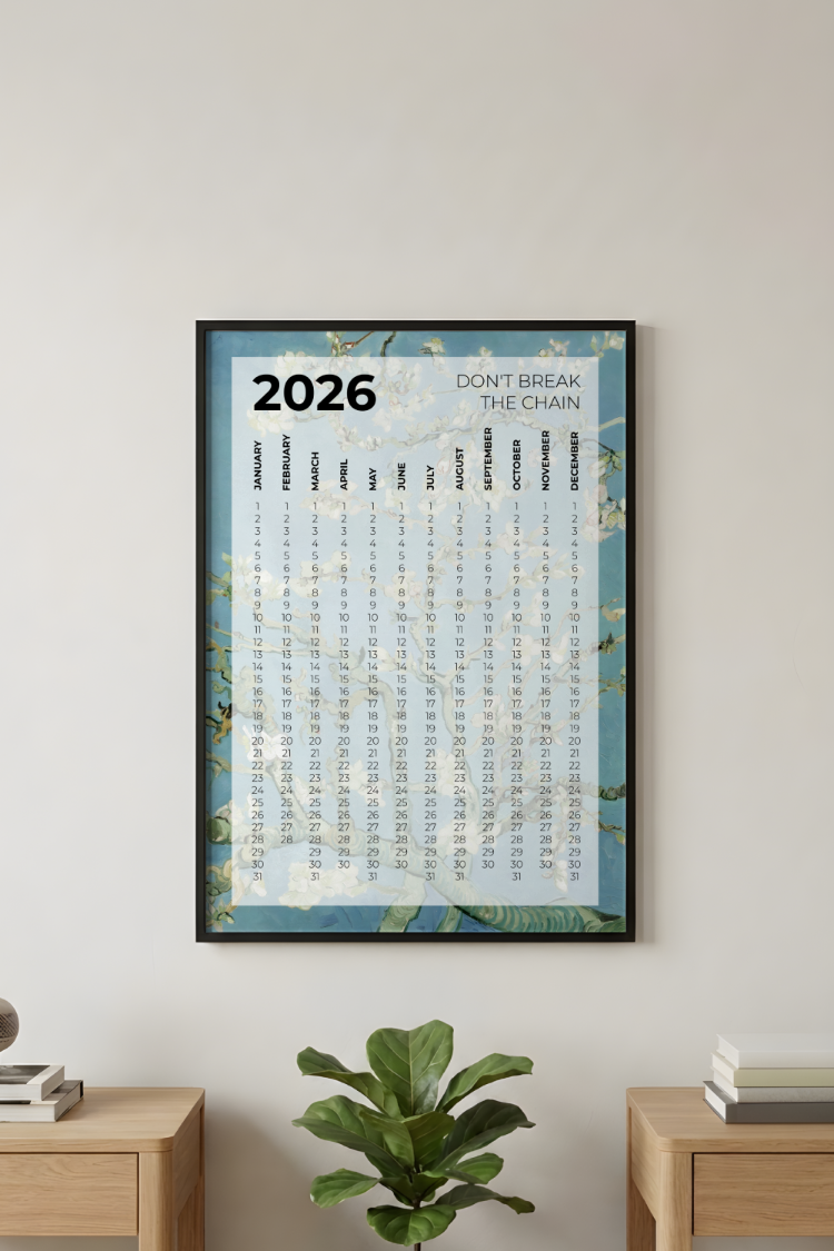 A2 Printable “Don’t Break the Chain” Annual Calendar – Almond Blossoms