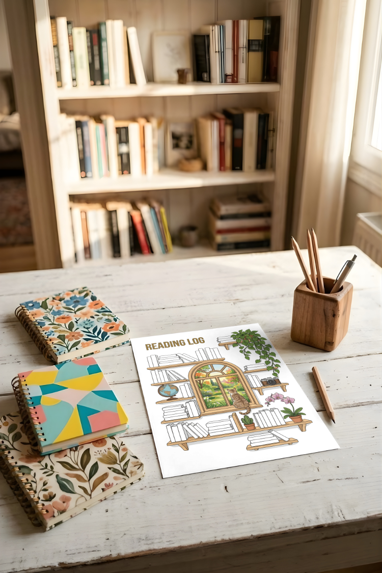 Cozy Bookshelf Reading Log - Aesthetic Digital & Printable Tracker