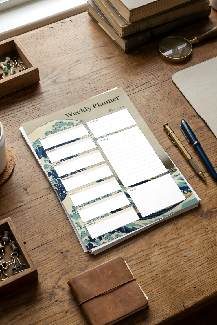 A4 The Great Wave off Kanagawa Weekly Planner – Printable PDF & PNG