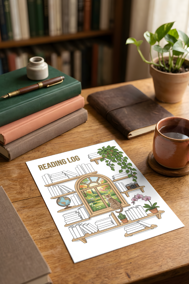 Cozy Bookshelf Reading Log - Aesthetic Digital & Printable Tracker
