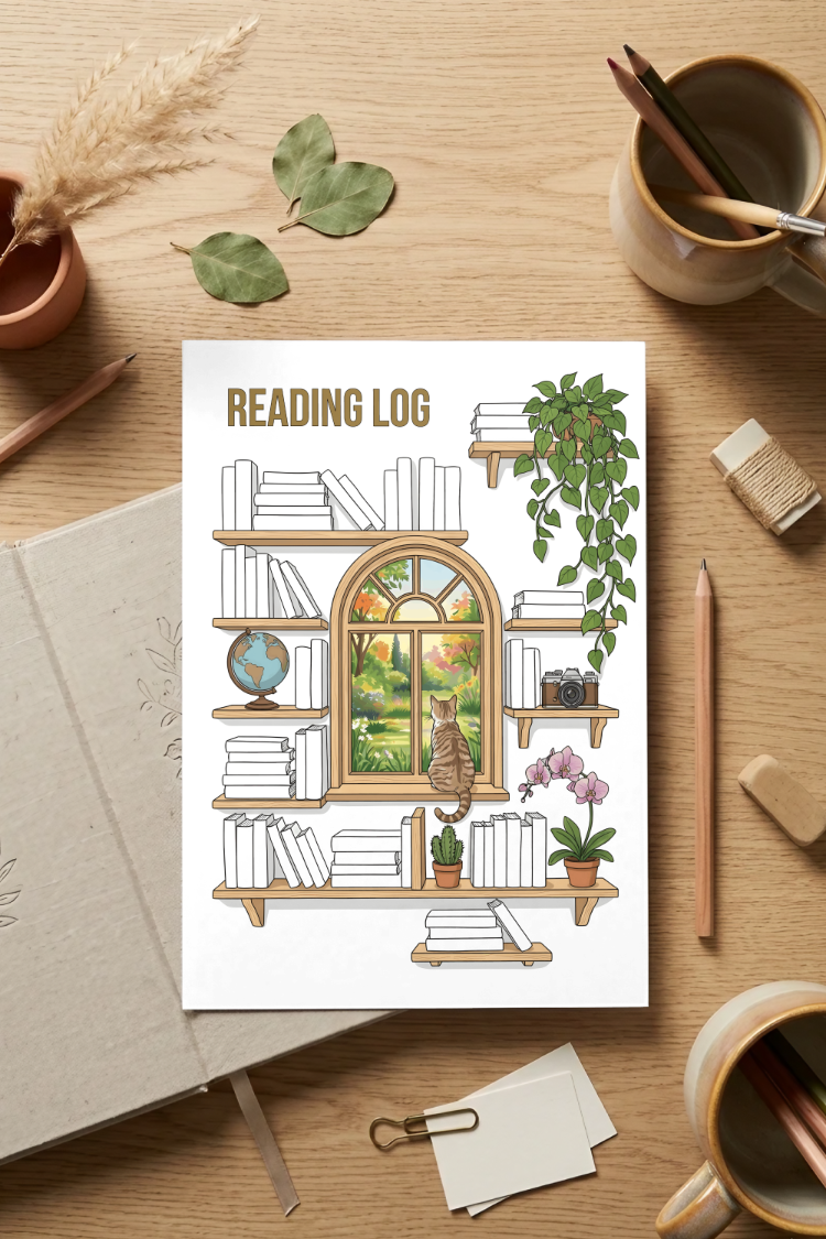 Cozy Bookshelf Reading Log - Aesthetic Digital & Printable Tracker