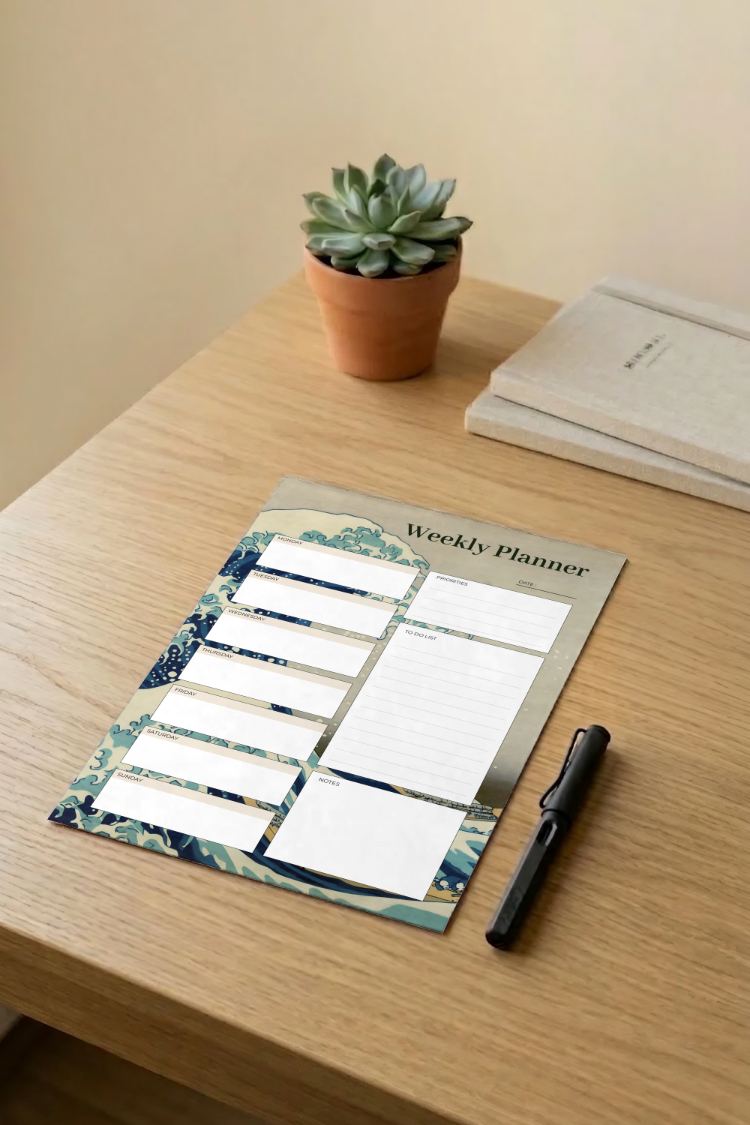 A4 The Great Wave off Kanagawa Weekly Planner – Printable PDF & PNG